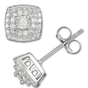 Diamond Cluster Stud Earrings in Sterling Silver✨